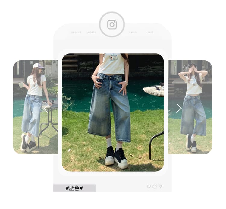 아메리칸 레트로 워싱 균열 넓은 다리 7 점 청바지 여성 bf 느긋한 바람 루즈핏 슬림해 보이는 스트레이트 바지 여름 상세 이미지 8