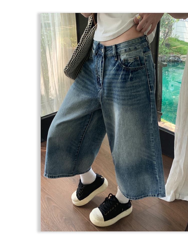 아메리칸 레트로 워싱 균열 넓은 다리 7 점 청바지 여성 bf 느긋한 바람 루즈핏 슬림해 보이는 스트레이트 바지 여름 상세 이미지 11