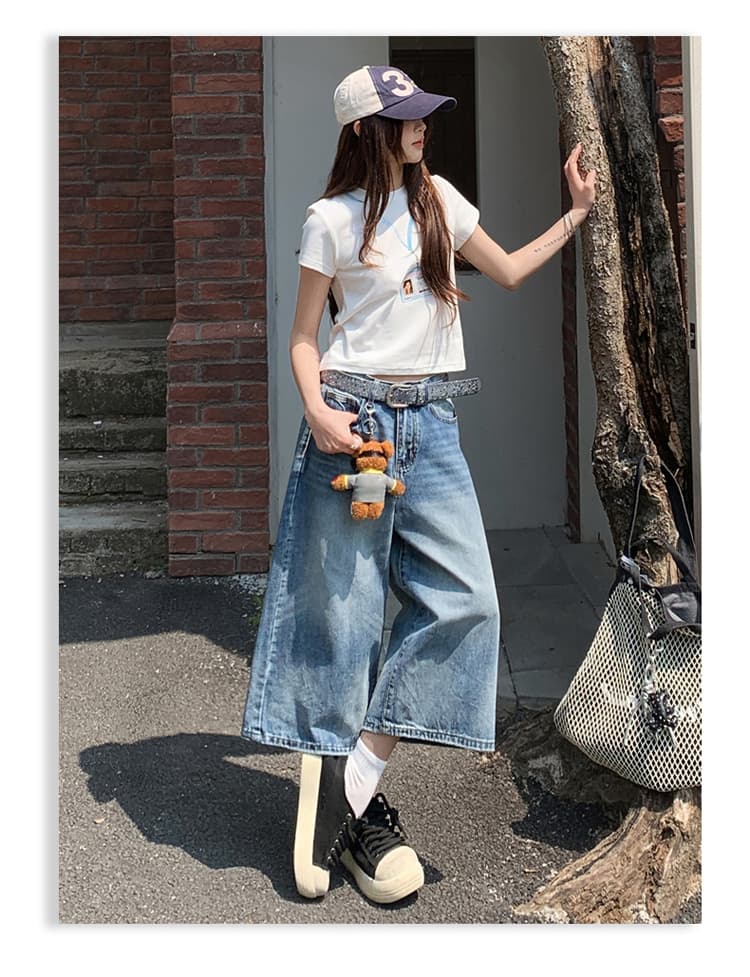 아메리칸 레트로 워싱 균열 넓은 다리 7 점 청바지 여성 bf 느긋한 바람 루즈핏 슬림해 보이는 스트레이트 바지 여름 상세 이미지 14