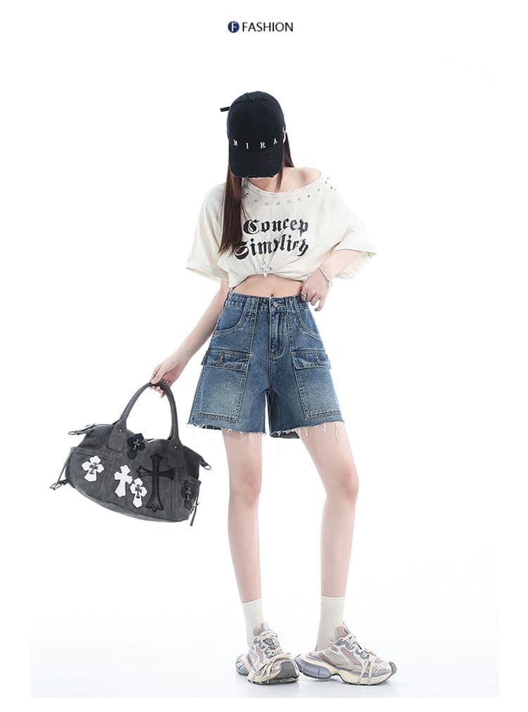 아메리칸 레트로 워크웨어 데님 반바지 여성 2026 여름 루즈핏 기타 주머니 스트레이트 4 점 바지 작은 키 바지 상세 이미지 8