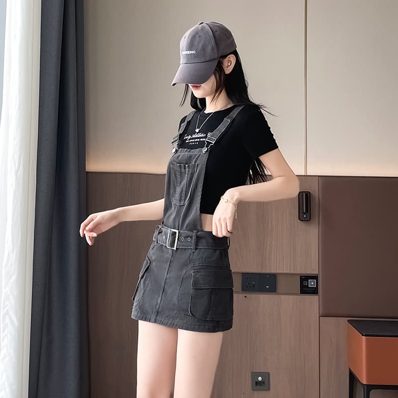 아메리칸 레트로 핫걸 데님 멜빵 스커트 여성 하이웨이스트 여름 얇은 스타일 외국 가스 드레스 몸매 가꾸기 슬림해 보이는 작은 키 이미지 4