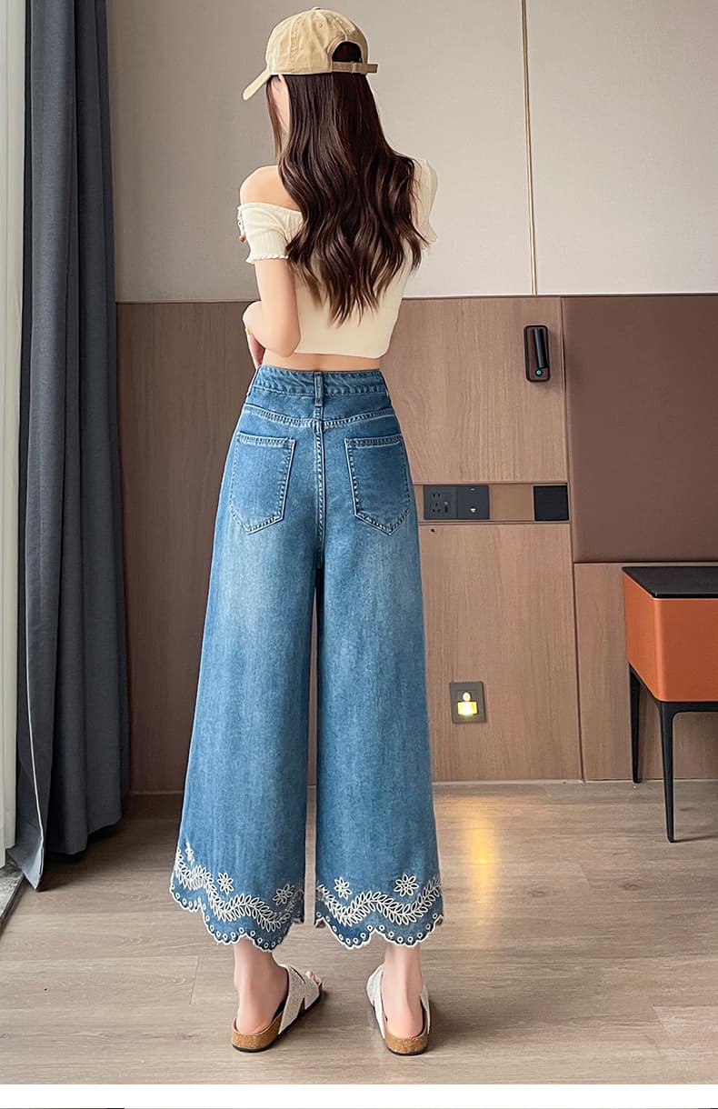 작은 키 자수 레이스 넓은 다리 청바지 여성 2026 봄 가을 하이웨이스트 디자인 센스 루즈핏 9 포인트 스트레이트 바지 상세 이미지 19