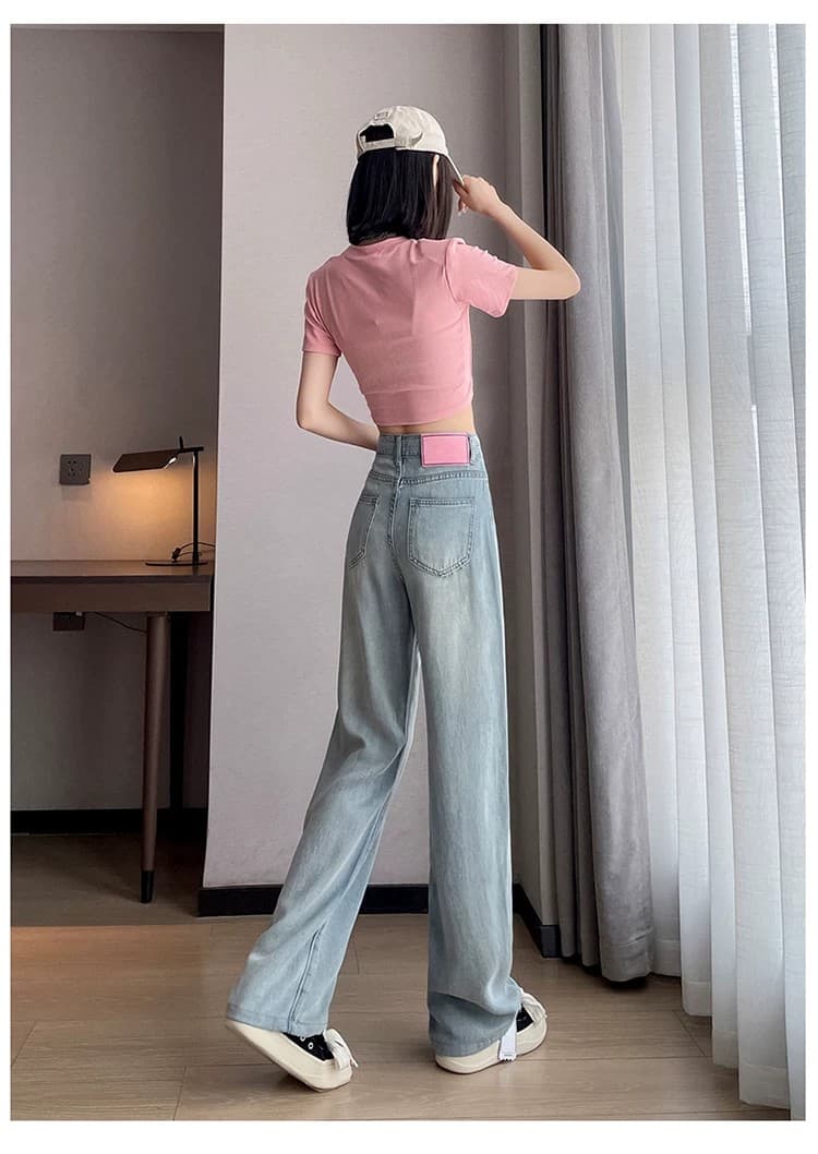 작은 키 밝은색 하이웨이스트 좁은 에디션 넓은 다리 청바지 여성 여름 얇은 스타일 도루 센스 150cm 디스플레이 높음 스트레이트 바지 상세 이미지 18