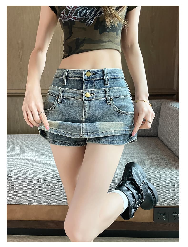 아메리칸 레트로 이중층 허리 머리 데님 반신 미니 스커트 여성 2026 여름 얇은 스타일 핫걸 노출 방지 치마바지 반바지 상세 이미지 20