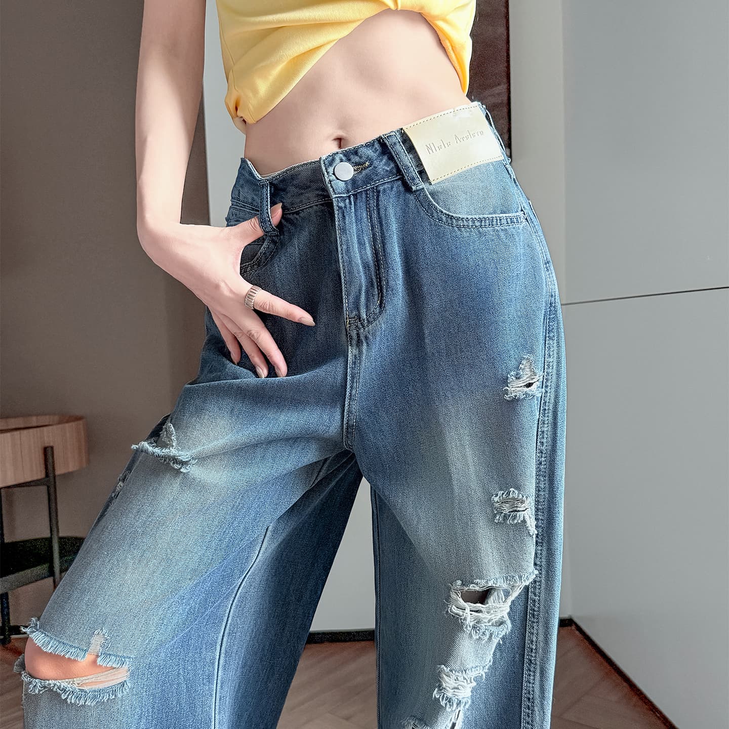 아메리칸 찢어진 부분 넓은 다리 청바지 여성 2026 여름 얇은 스타일 슈퍼 화재 루즈핏 높음 거리 핫걸 잉글랜드 스트레이트 바지 이미지 4