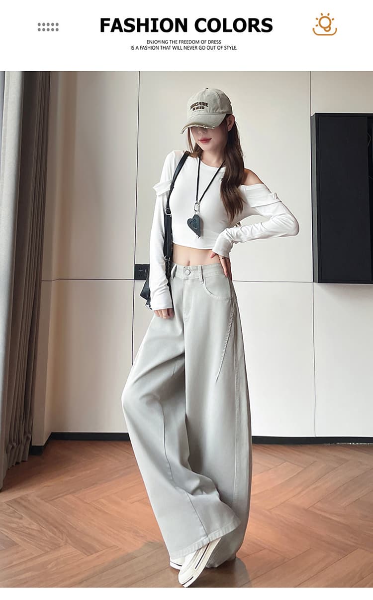 슈퍼 화재 올리브 그린 모통이 칼 청바지 여성 2026 가을 새로운 루즈핏 휴식 센스 작은 키 낫 와이드 레그 팬츠 상세 이미지 21
