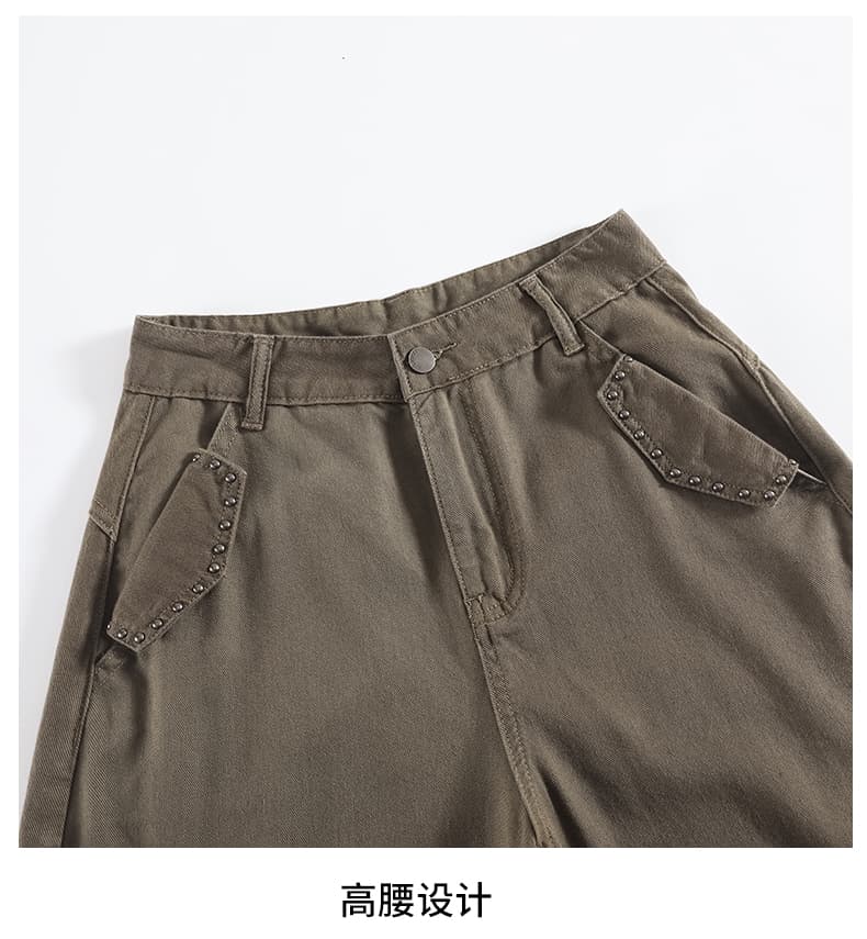 아메리칸 빅 포켓 워크웨어 모통이 칼 바지 여성 봄 가을 새로운 하이웨이스트 루즈핏 스트레이트 레트로 캐주얼 넓은 다리 바나나 바지 상세 이미지 21
