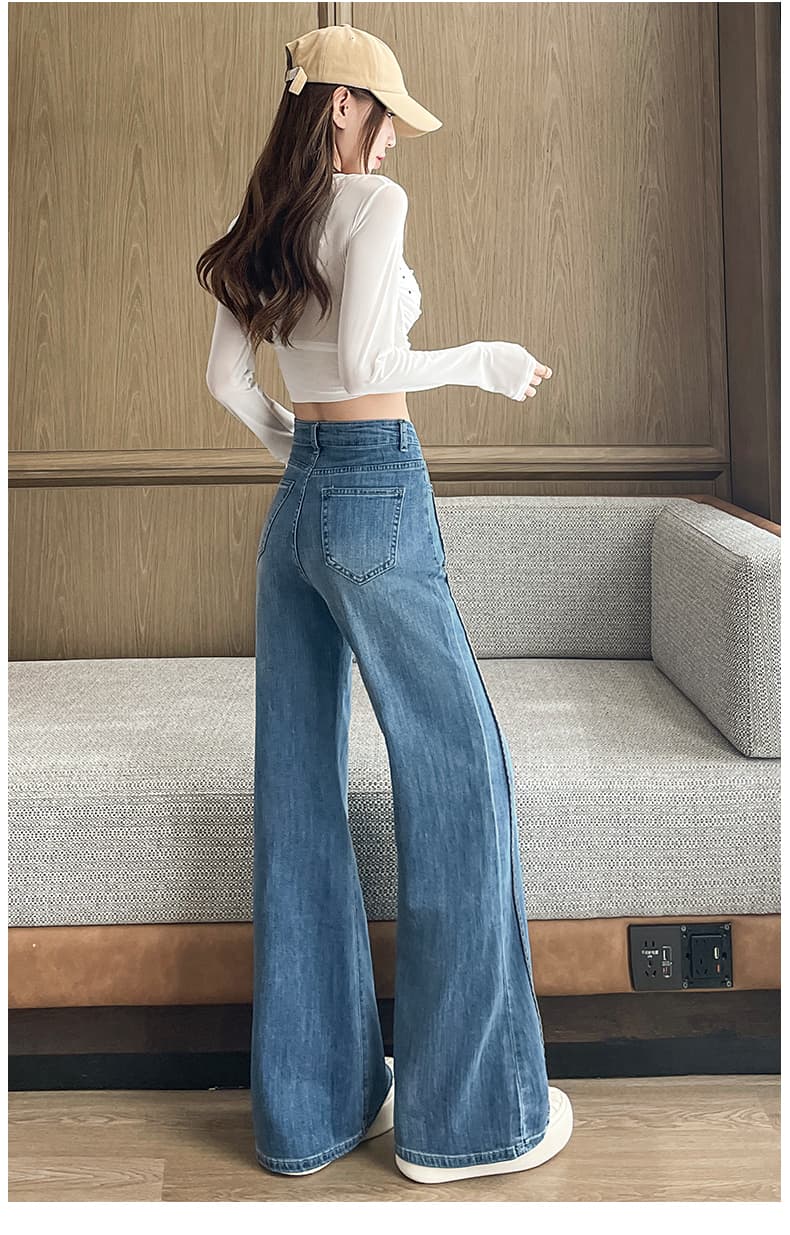 패치워크 부츠컷 넓은 다리 청바지 여성 가을 2026 새로운 하이웨이스트 루즈핏 슬림해 보이는 스트레이트 바닥 청소 나팔 바지 상세 이미지 22