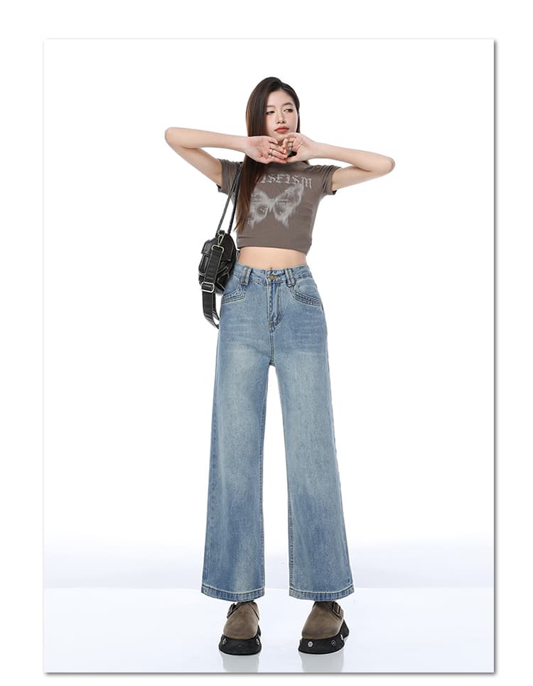 레트로 블루 넓은 다리 담배 파이프 청바지 여성 2026 가을 새로운 루즈핏 작은 여덟 어린이 9 포인트 스트레이트 할머니 바지 상세 이미지 7