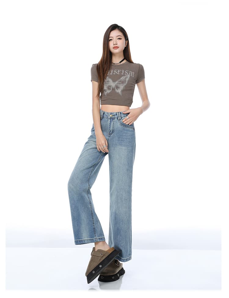 레트로 블루 넓은 다리 담배 파이프 청바지 여성 2026 가을 새로운 루즈핏 작은 여덟 어린이 9 포인트 스트레이트 할머니 바지 상세 이미지 9