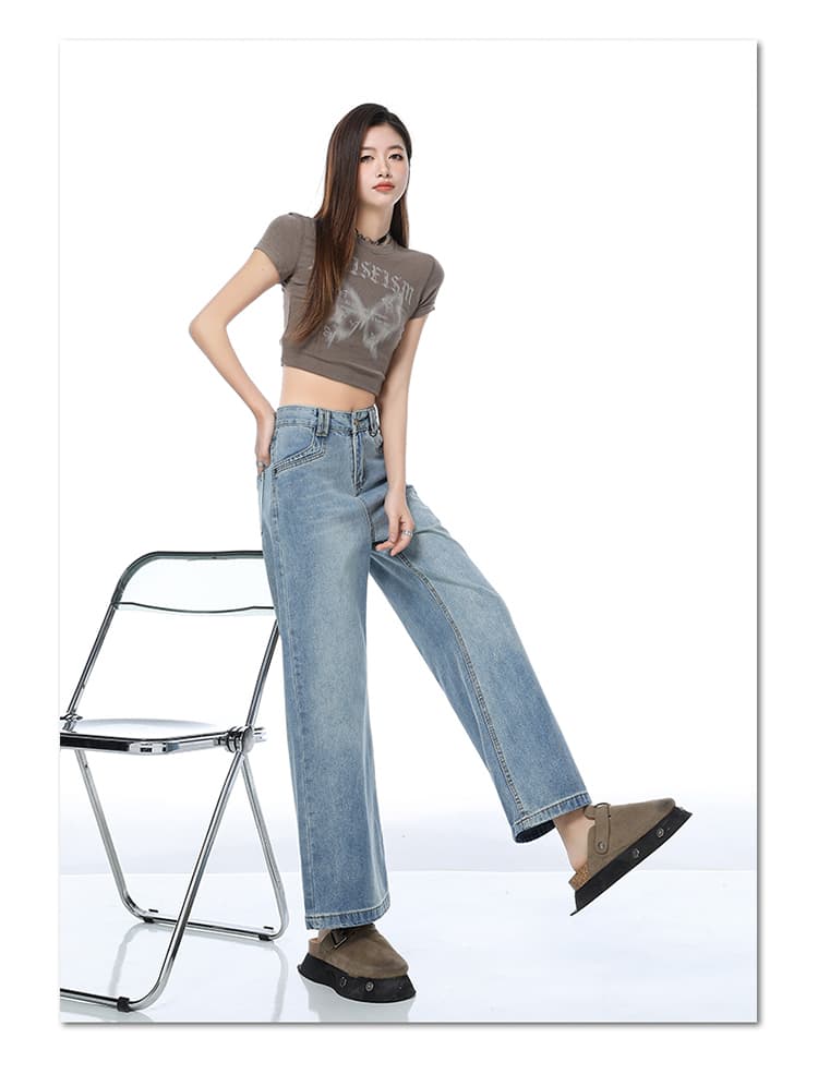 레트로 블루 넓은 다리 담배 파이프 청바지 여성 2026 가을 새로운 루즈핏 작은 여덟 어린이 9 포인트 스트레이트 할머니 바지 상세 이미지 12