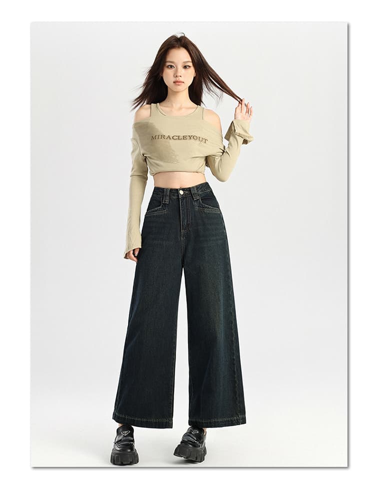 레트로 블루 넓은 다리 담배 파이프 청바지 여성 2026 가을 새로운 루즈핏 작은 여덟 어린이 9 포인트 스트레이트 할머니 바지 상세 이미지 28