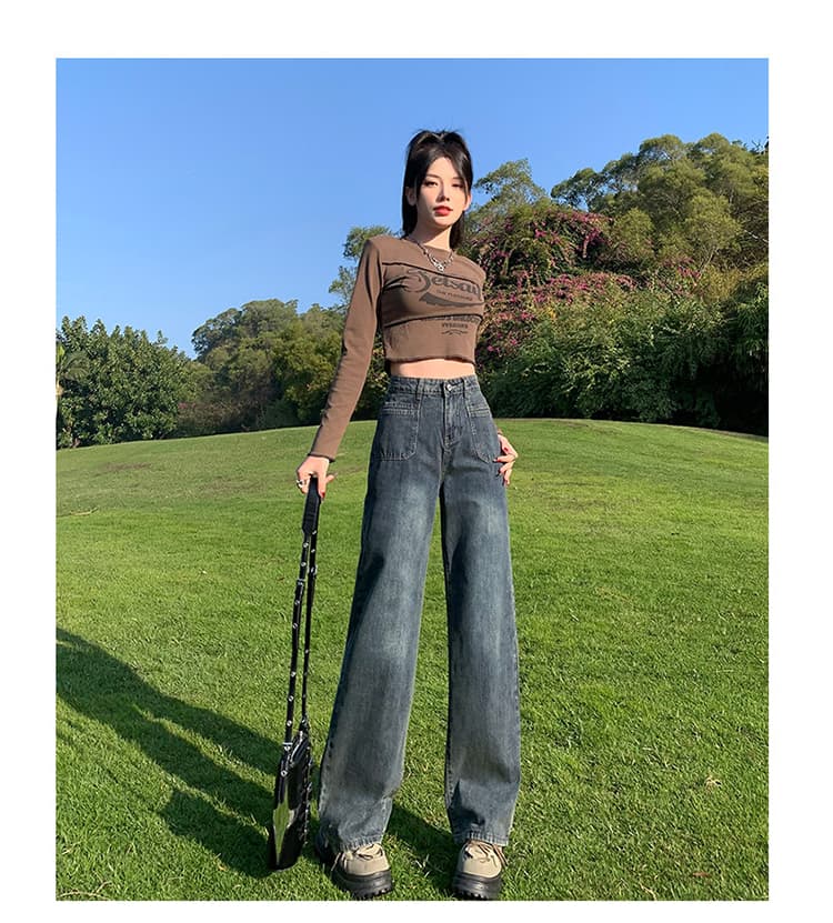 물 말 털이 있는 넓은 다리 청바지 여성 2026 새로운 가을 겨울 폭발 하이웨이스트 표지 넓적 다리 슬림해 보이는 루즈핏 스트레이트 팬츠 상세 이미지 19