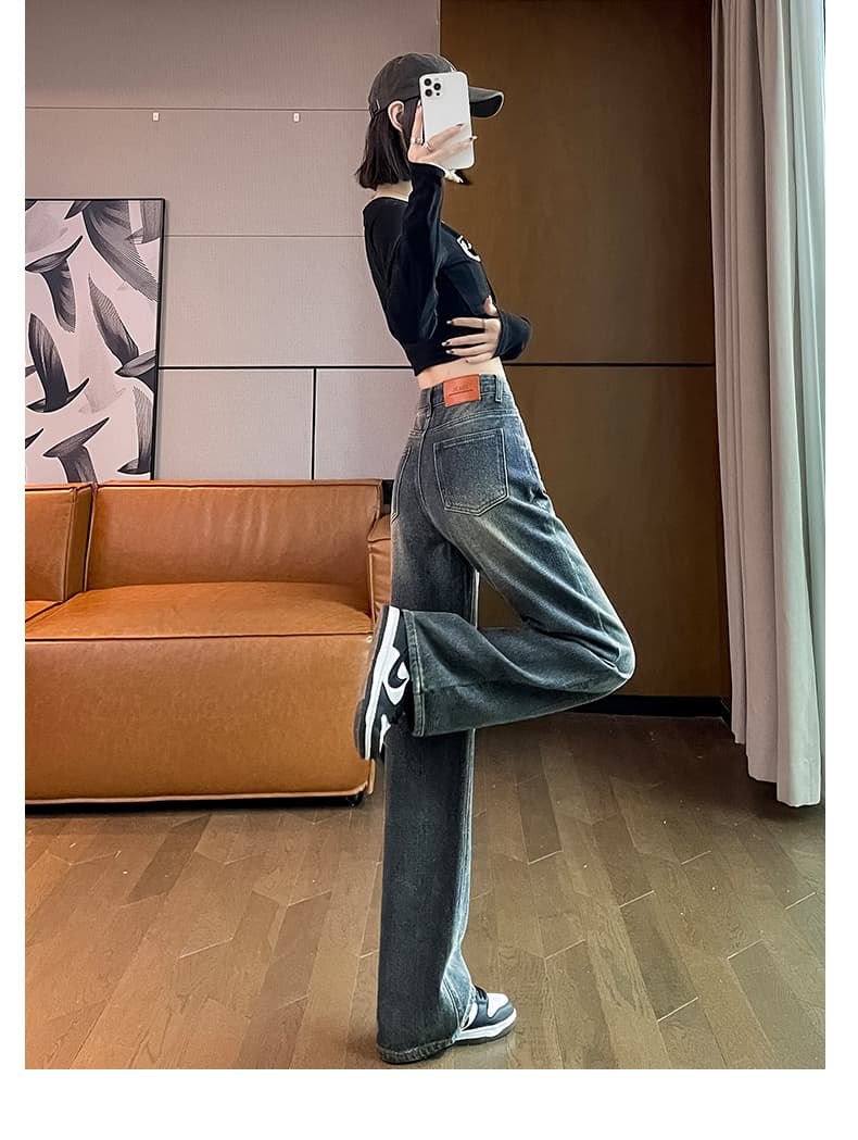 넓은 다리 청바지 여성 부드러운 찹쌀 2026 가을 털이 있는 폭발 디자인 센스 작은 키 바닥 청소 좁은 에디션 스트레이트 바지 상세 이미지 17