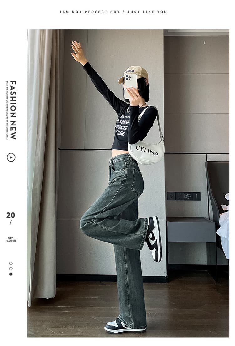 물 말 스트레이트 청바지 여성 가을 겨울 2026 년 새로운 루즈핏 슬림해 보이는 하이웨이스트 좁은 에디션 털이 있는 와이드 레그 팬츠 어린이 상세 이미지 16