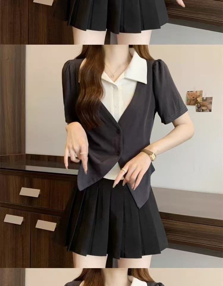 빅 사이즈 페이크 레이어드 POLO 칼라 반팔 티셔츠 여성 여름 디자인 센스 지방 mm 쇼트 스타일 레트로 슬림해 보이는 표지 고기 맨위 상세 이미지 13