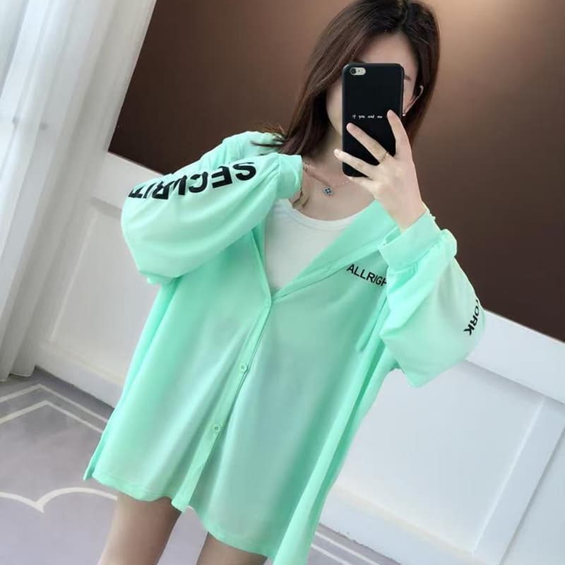300 근 지방 mm 얼음 실크 자외선 차단 의류 여성 여름 얇은 스타일 국방 자외선 통기성 재킷 XL 오픈 가디건 블라우스 이미지 4