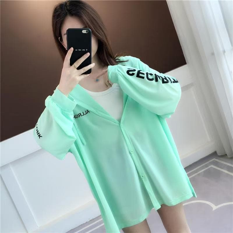 300 근 지방 mm 얼음 실크 자외선 차단 의류 여성 여름 얇은 스타일 국방 자외선 통기성 재킷 XL 오픈 가디건 블라우스 상세 이미지 8
