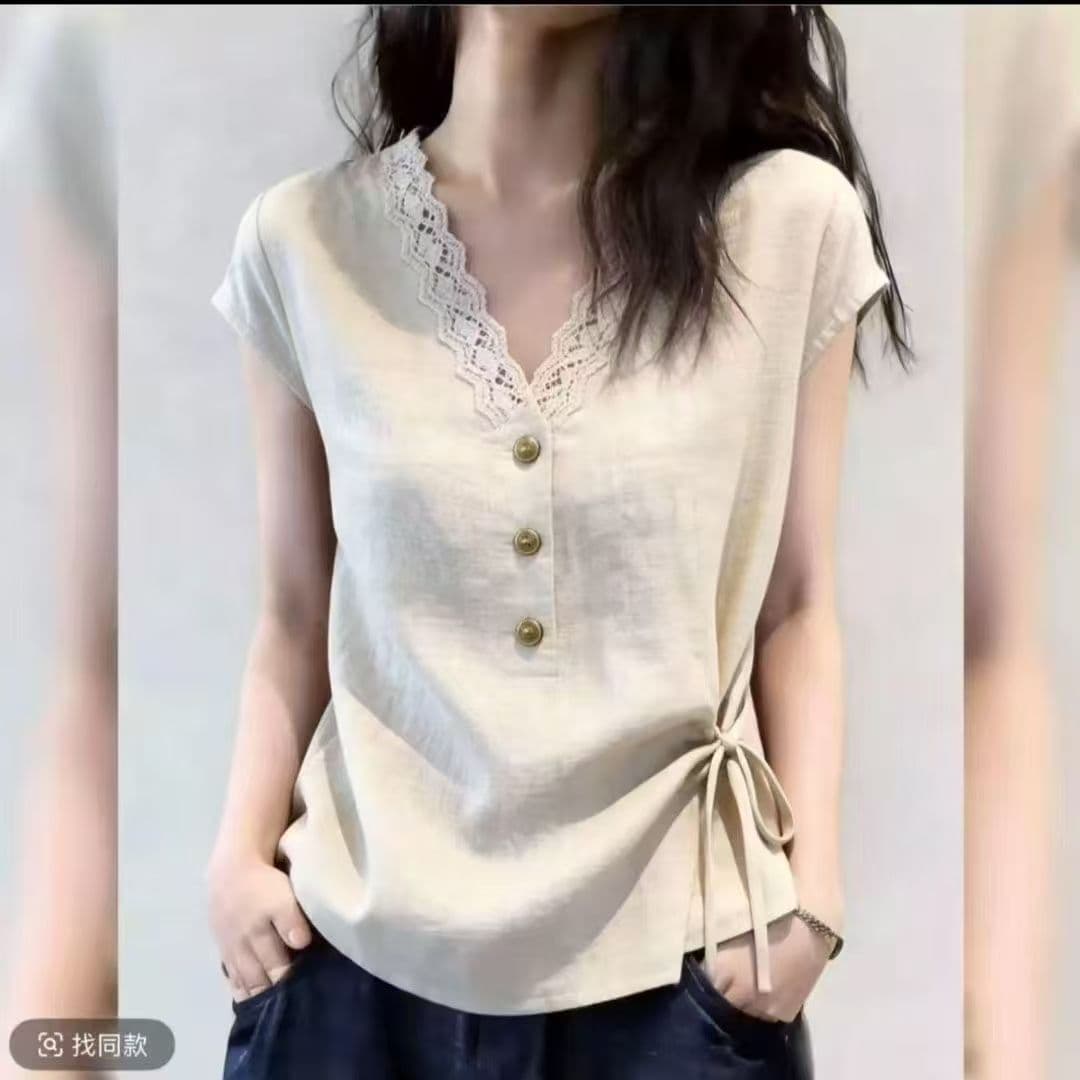 새로운 패션 레이스 셔츠 패치워크 반팔 여성 셔츠 몸매 가꾸기 슬림해 보이는 출퇴근 고급 빛 럭셔리 우아함 작은 셔츠 상세 이미지 9