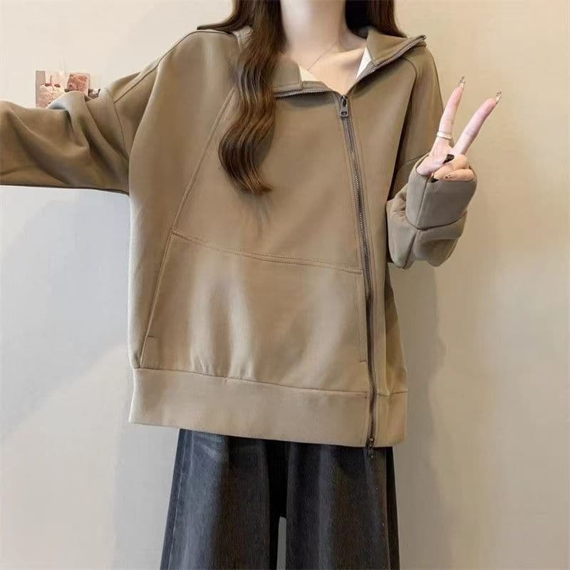180 근 불규칙 더블 지퍼 후드 얇은 스타일 후드티 가을 겨울 지방 mm 빅 사이즈 디자인 센스 표지 배 루즈핏 맨위 상세 이미지 5