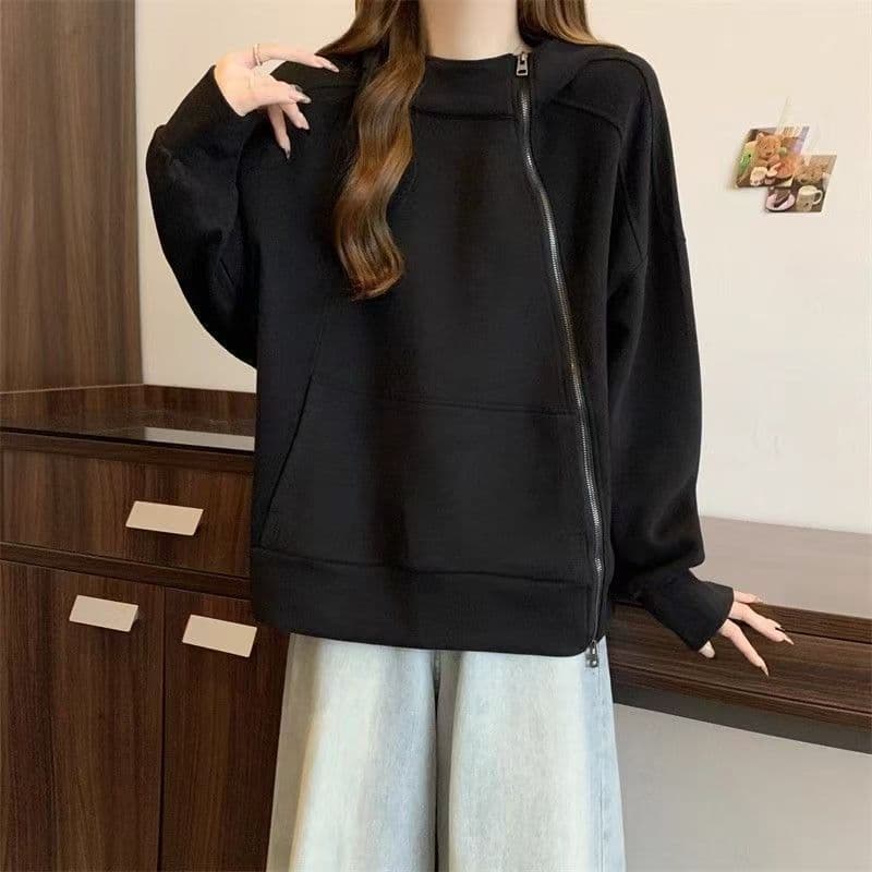 180 근 불규칙 더블 지퍼 후드 얇은 스타일 후드티 가을 겨울 지방 mm 빅 사이즈 디자인 센스 표지 배 루즈핏 맨위 상세 이미지 15