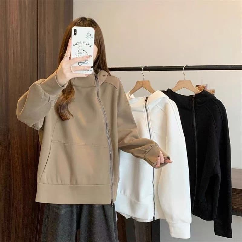 180 근 불규칙 더블 지퍼 후드 얇은 스타일 후드티 가을 겨울 지방 mm 빅 사이즈 디자인 센스 표지 배 루즈핏 맨위 상세 이미지 20