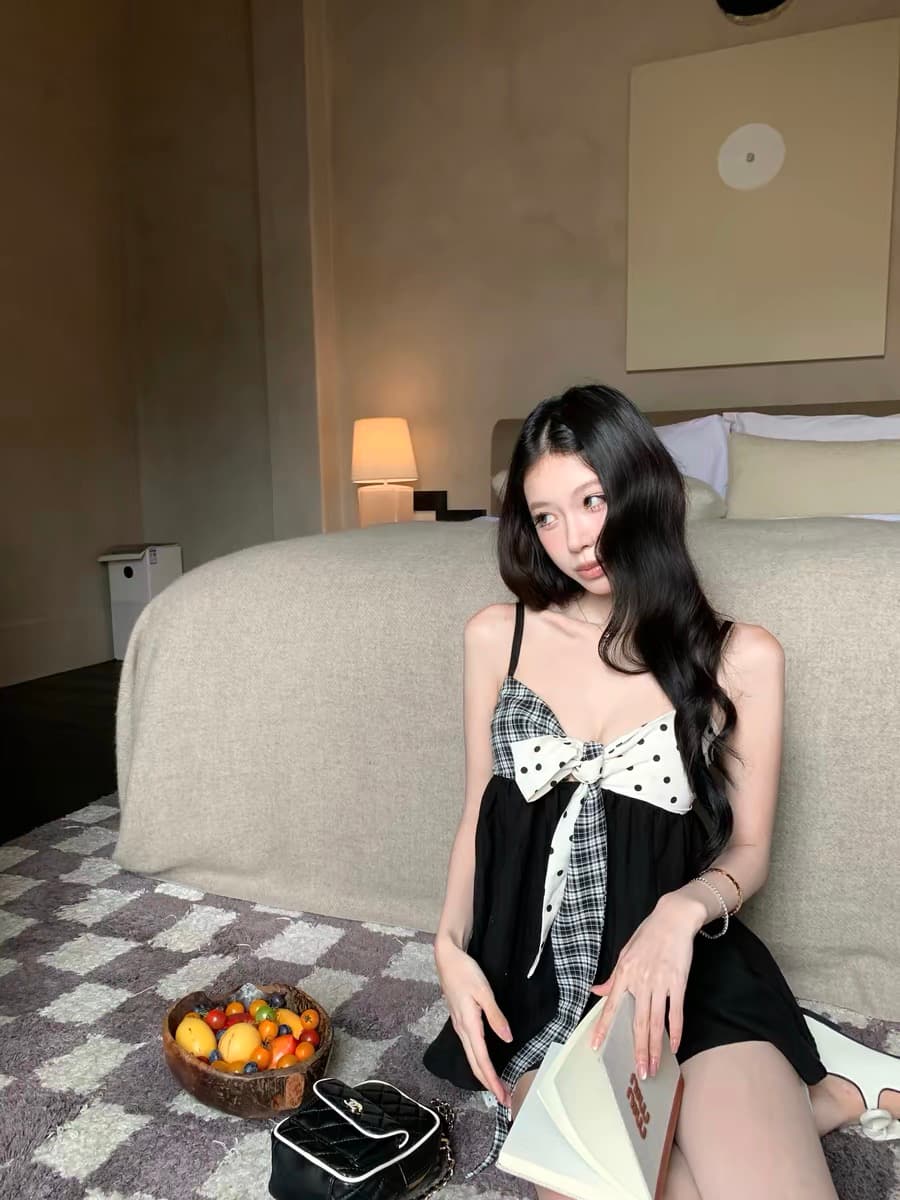 pinksoya 분말 콩 5 21 0시 방향 신제품 제한된 시간 9 접기 라이 경기 서울 배색 레이스업 캐미솔 이미지 2