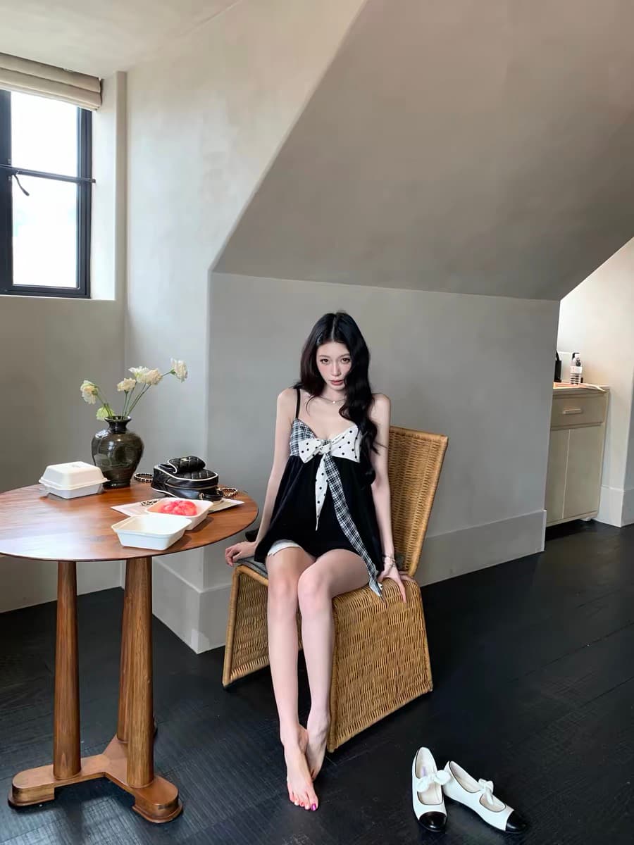 pinksoya 분말 콩 5 21 0시 방향 신제품 제한된 시간 9 접기 라이 경기 서울 배색 레이스업 캐미솔 이미지 4