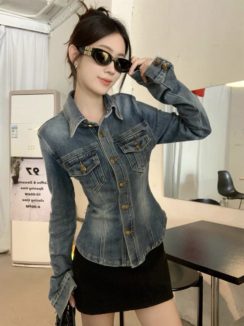 아메리칸 레트로 허리 수축 싱글 줄 버튼 폴로 칼라 데님 재킷 가을 겨울 2026 새로운 디자인 센스 다용도 긴팔 맨위