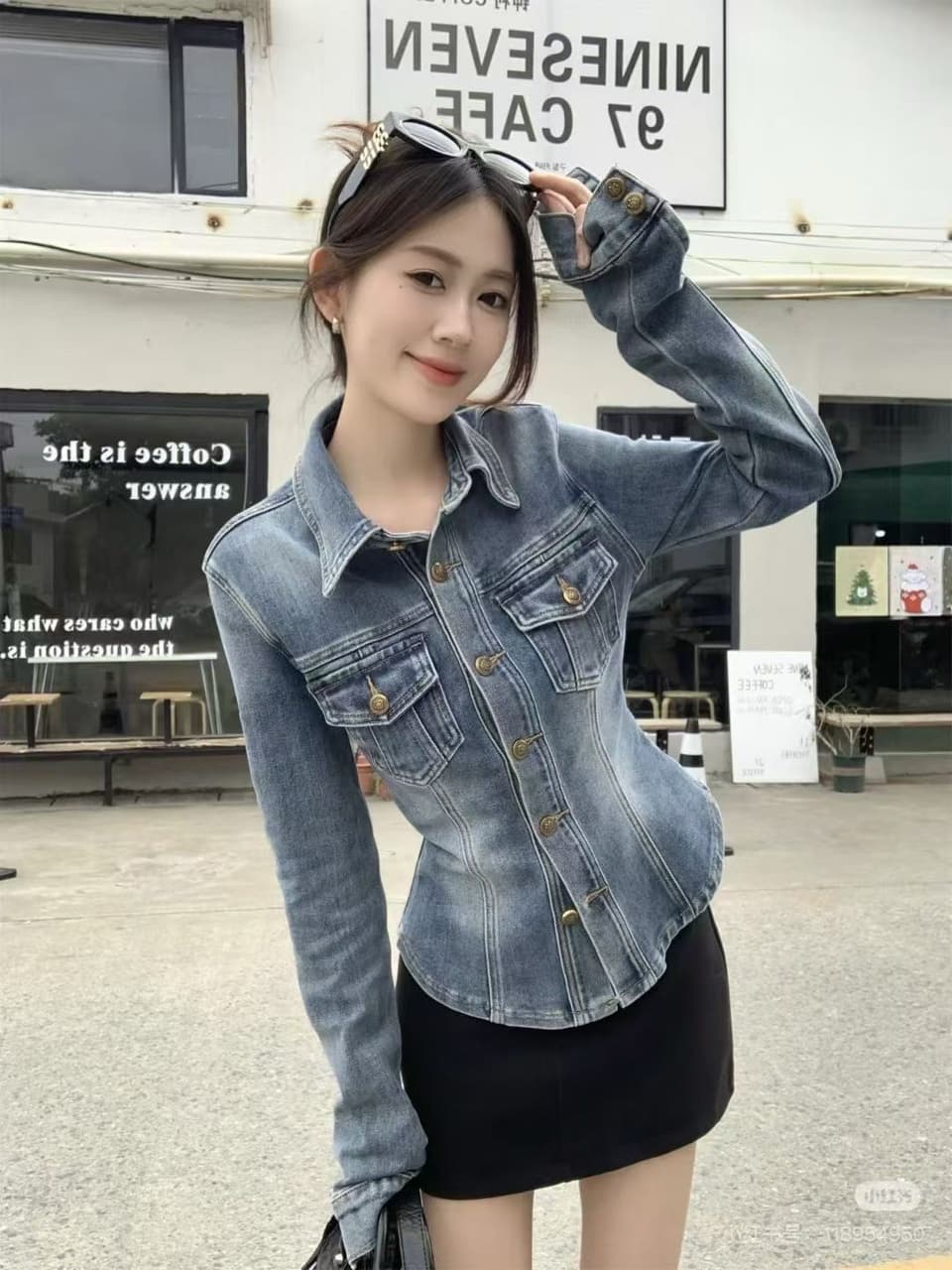 아메리칸 레트로 허리 수축 싱글 줄 버튼 폴로 칼라 데님 재킷 가을 겨울 2026 새로운 디자인 센스 다용도 긴팔 맨위 상세 이미지 1
