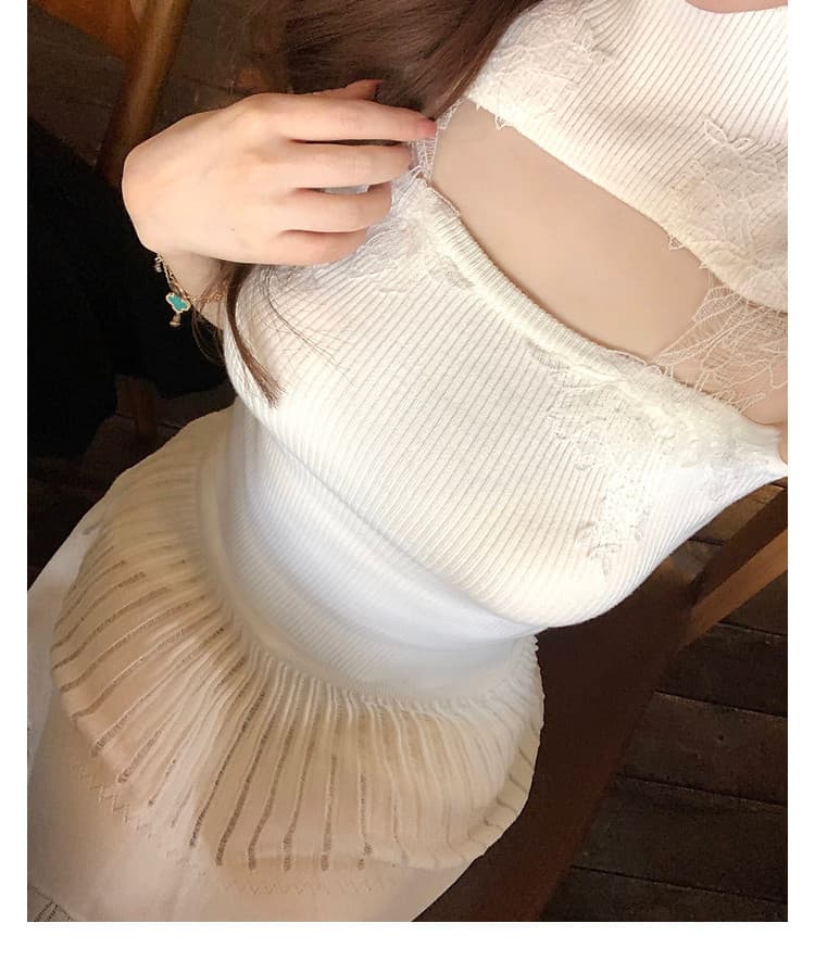 반하이넥 레이스 조각 니트 조끼 여성 허리 수축 슬림해 보이는 디자인 센스 작은 대중 핫걸 민소매 맨위 상세 이미지 10