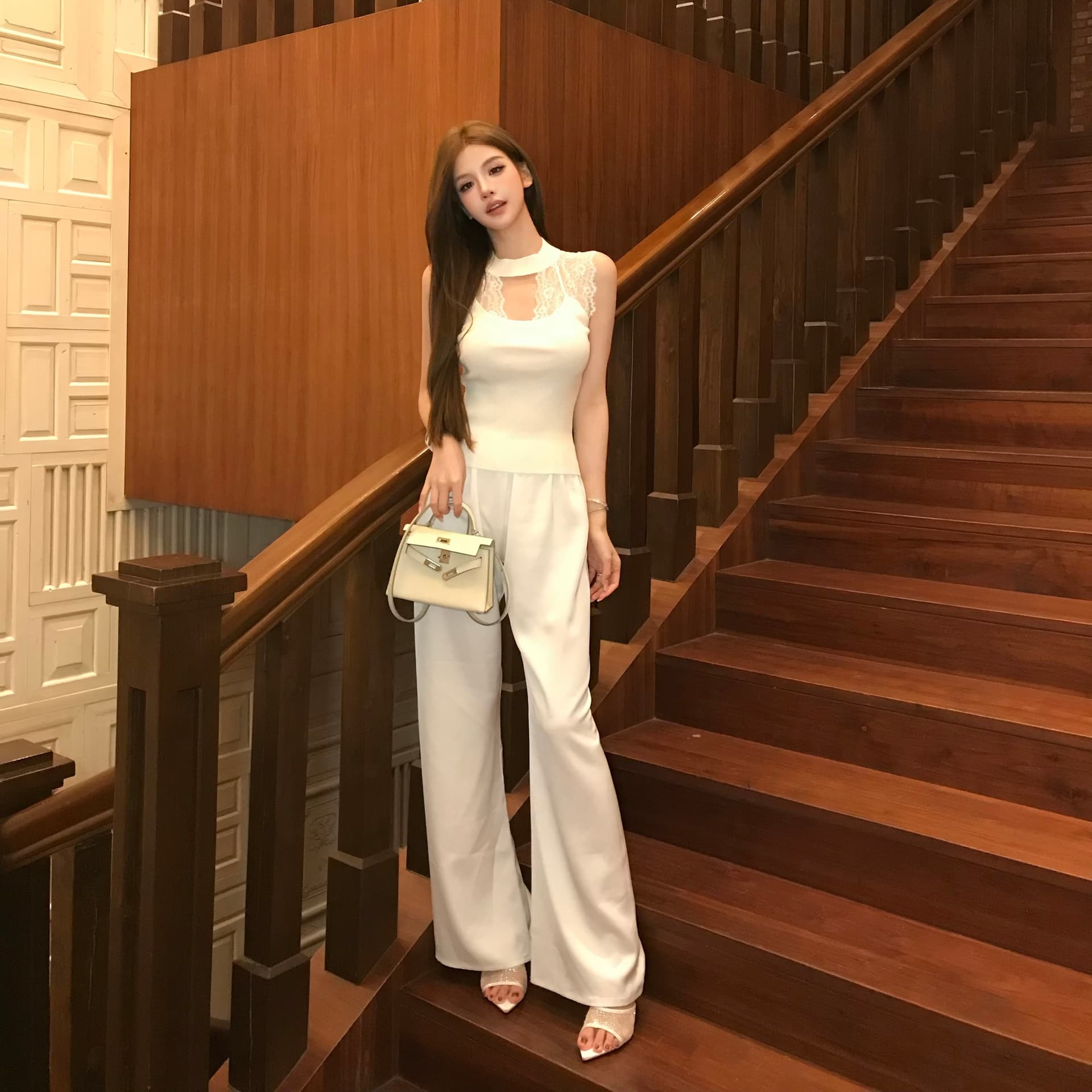 레이스 몽환 노래 품격 레이스 홀로우 아웃 패치워크 니트 민소매 조끼 맨위 여성 트렌디 상세 이미지 4