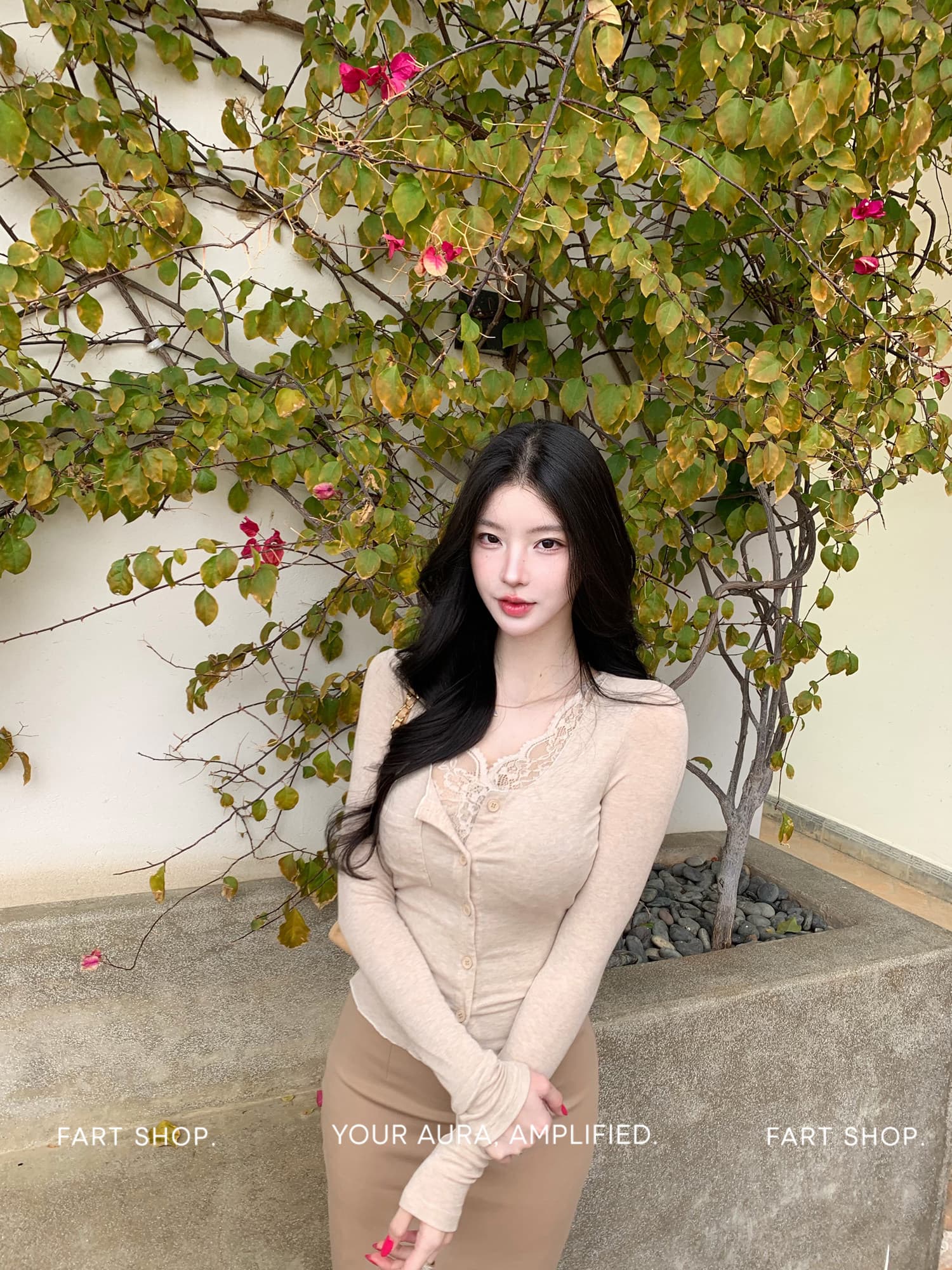 오른쪽 경력 미니멀리즘 V넥 긴팔 코디 타이트 스커트 여성 봄 여름 숨겨진 당겨서 몸매 가꾸기 반신 치마 세트 이미지 4