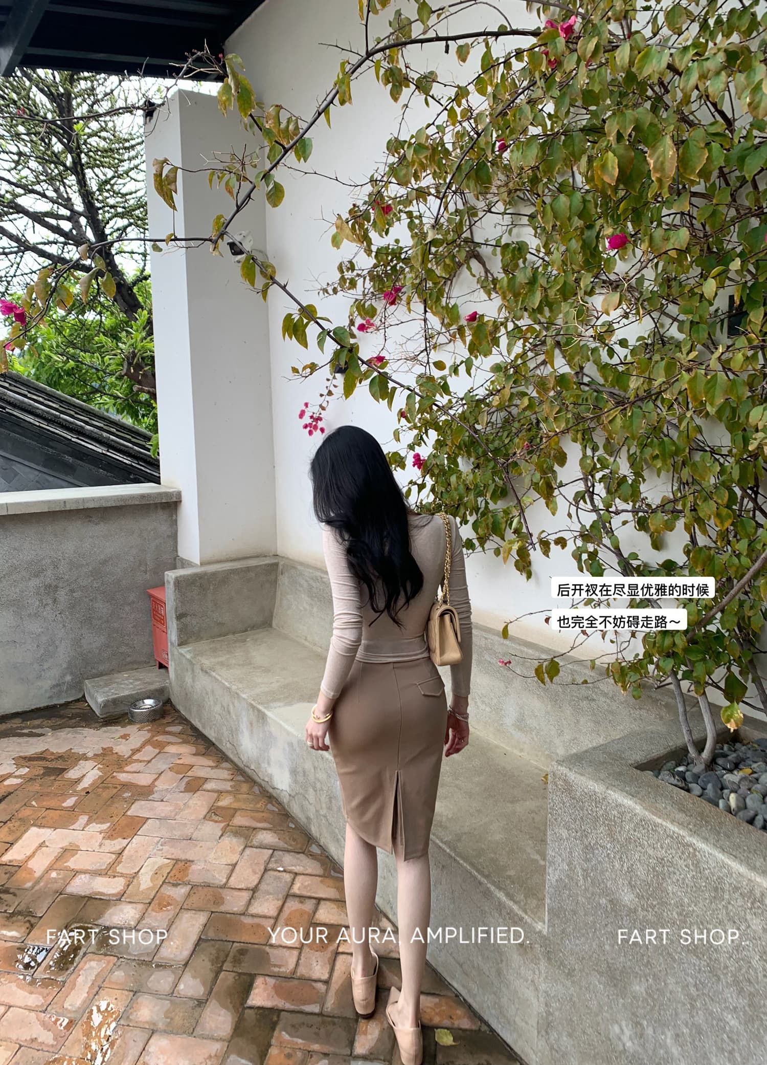 오른쪽 경력 미니멀리즘 V넥 긴팔 코디 타이트 스커트 여성 봄 여름 숨겨진 당겨서 몸매 가꾸기 반신 치마 세트 상세 이미지 1