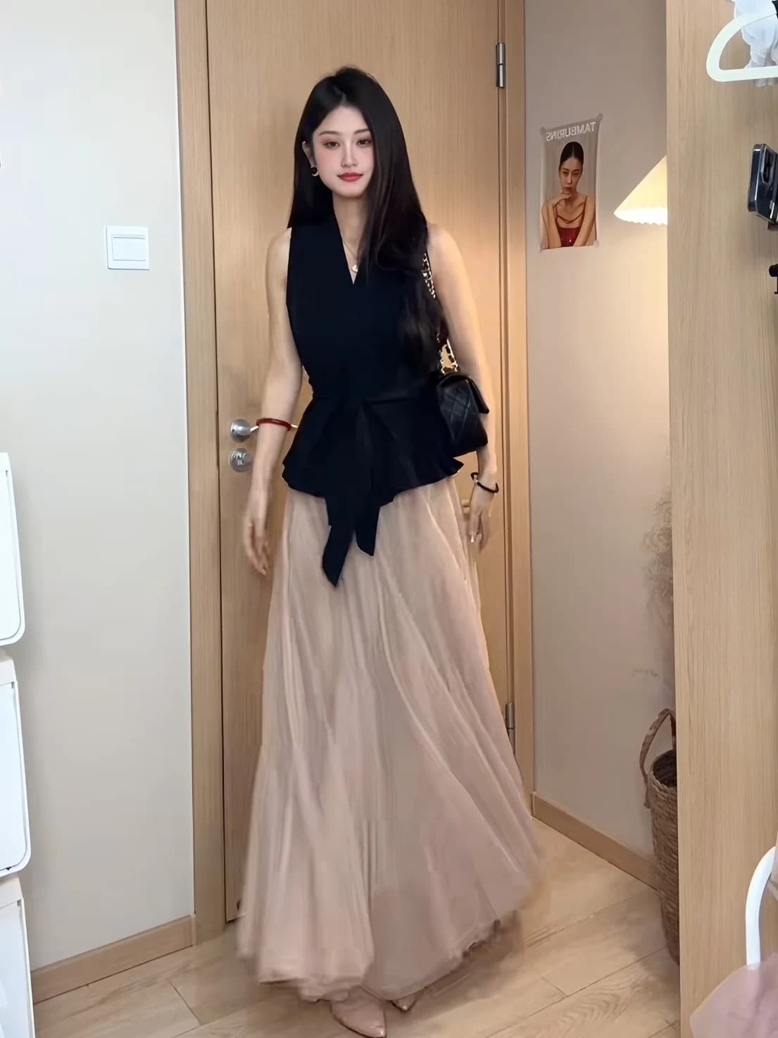 순수한 욕망 바람 새로운 한 부서 고급 센스 부드러운 품격 민소매 맨위 허리밴드 망사 반신 스커트 여성복 상세 이미지 5