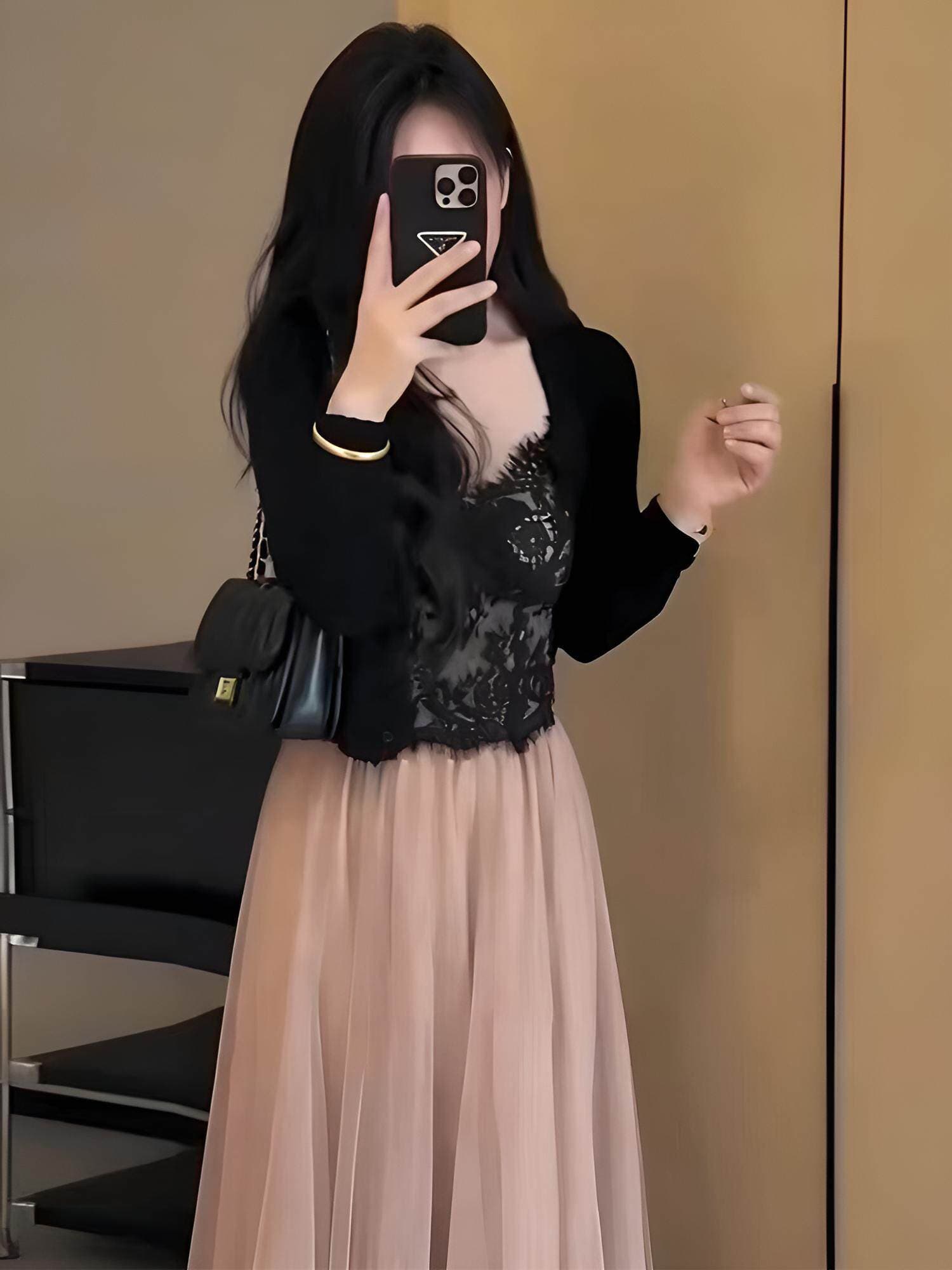 26 봄 새로운 품격 빛 요리 한 바람 레이스 슬립 오픈 가디건 망사 반신 스커트 부드러운 세 조각 세트 여성 상세 이미지 2