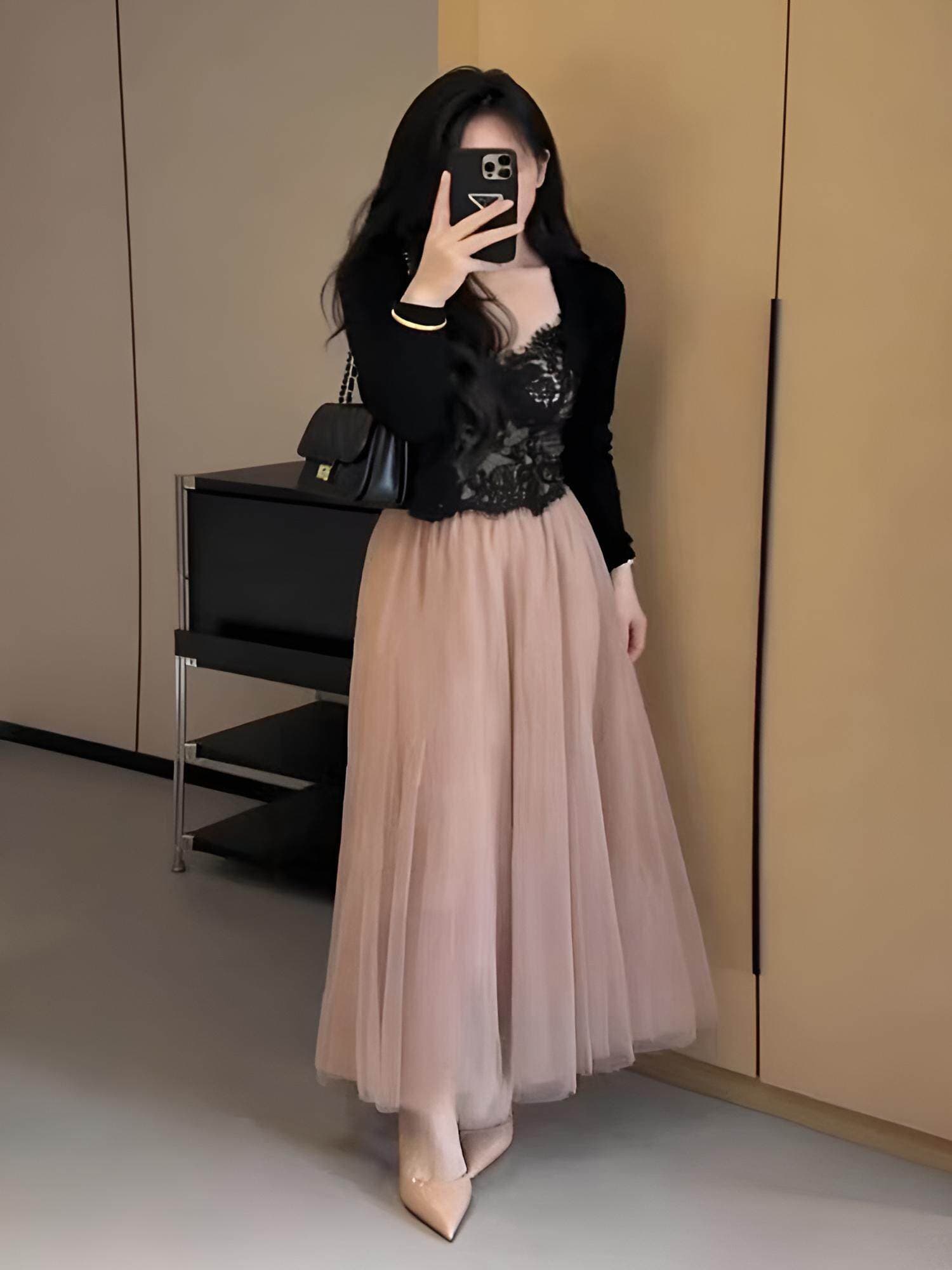26 봄 새로운 품격 빛 요리 한 바람 레이스 슬립 오픈 가디건 망사 반신 스커트 부드러운 세 조각 세트 여성 상세 이미지 6