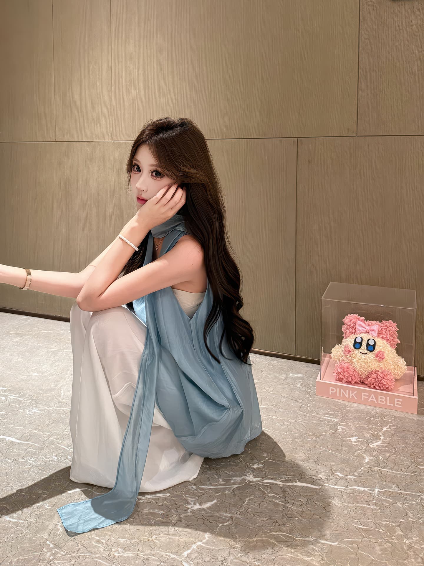 부드러운 바람 미니멀리즘 고급 센스 품격 리본 행침 목 V넥 민소매 조끼 도루 센스 와이드 레그 팬츠 투피스 슈트 여성 상세 이미지 3