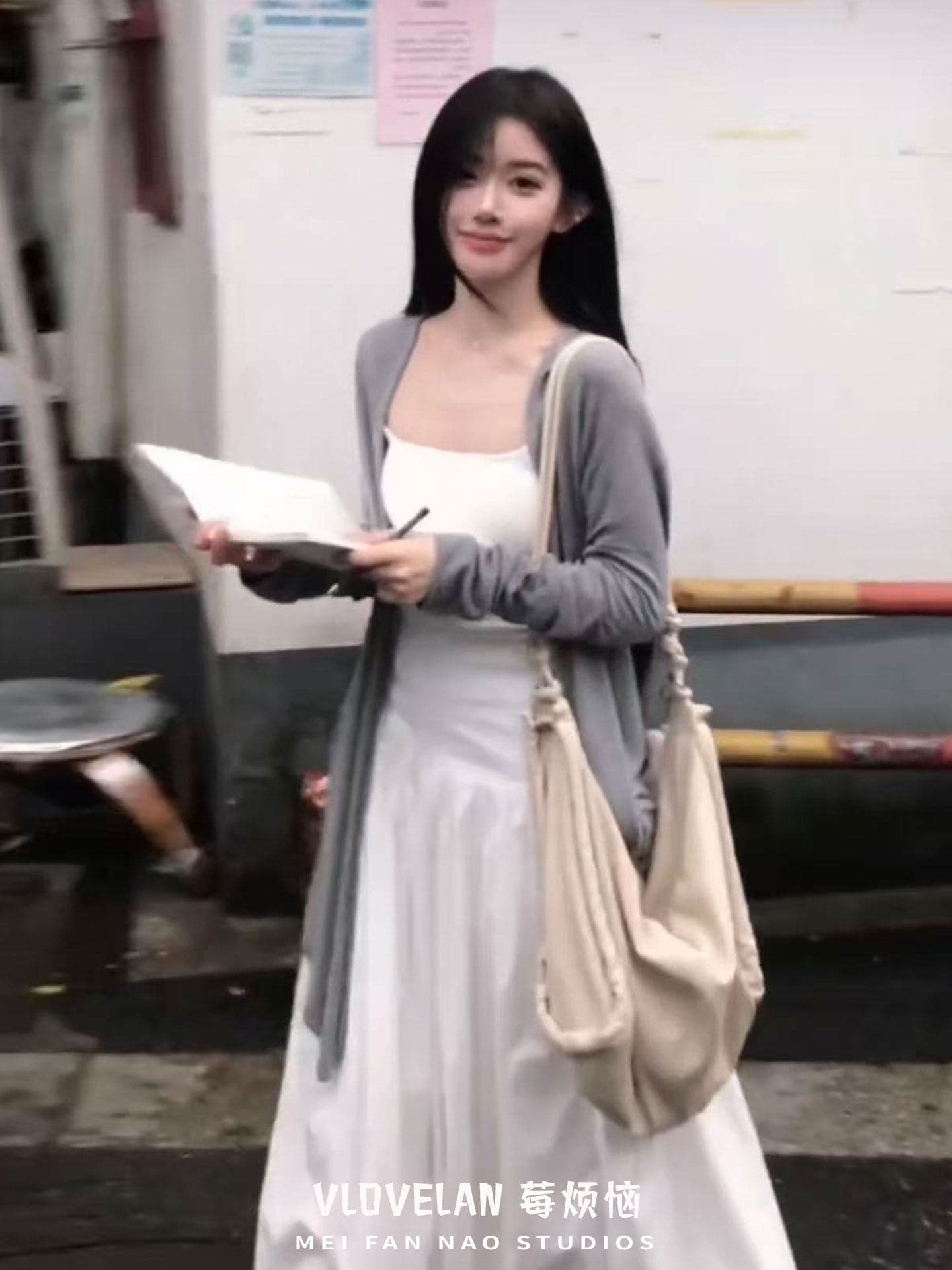 한 부서 이른 가을 착용 가져 가라. 아름다운 세트 작은 키 회색 중간 길이 오픈 가디건 화이트 슬립 롱 스커트 3종 세트 상세 이미지 7