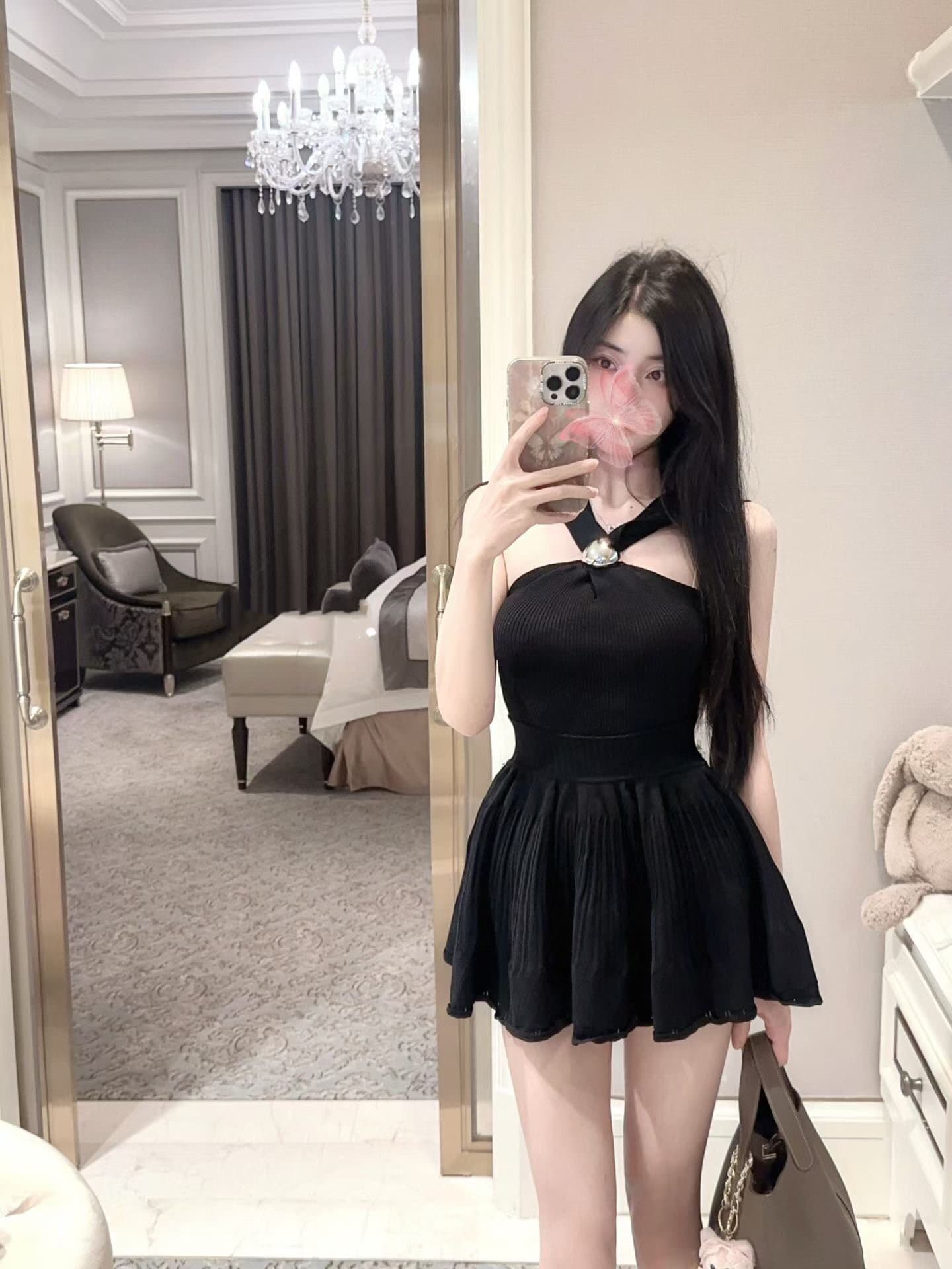디자인 센스 행침 목 비틀림 여성 드레스 섹시함 민소매 아름다움 뒤로 허리 수축 슬림해 보이는 니트 조끼 스커트 아모이 상세 이미지 5