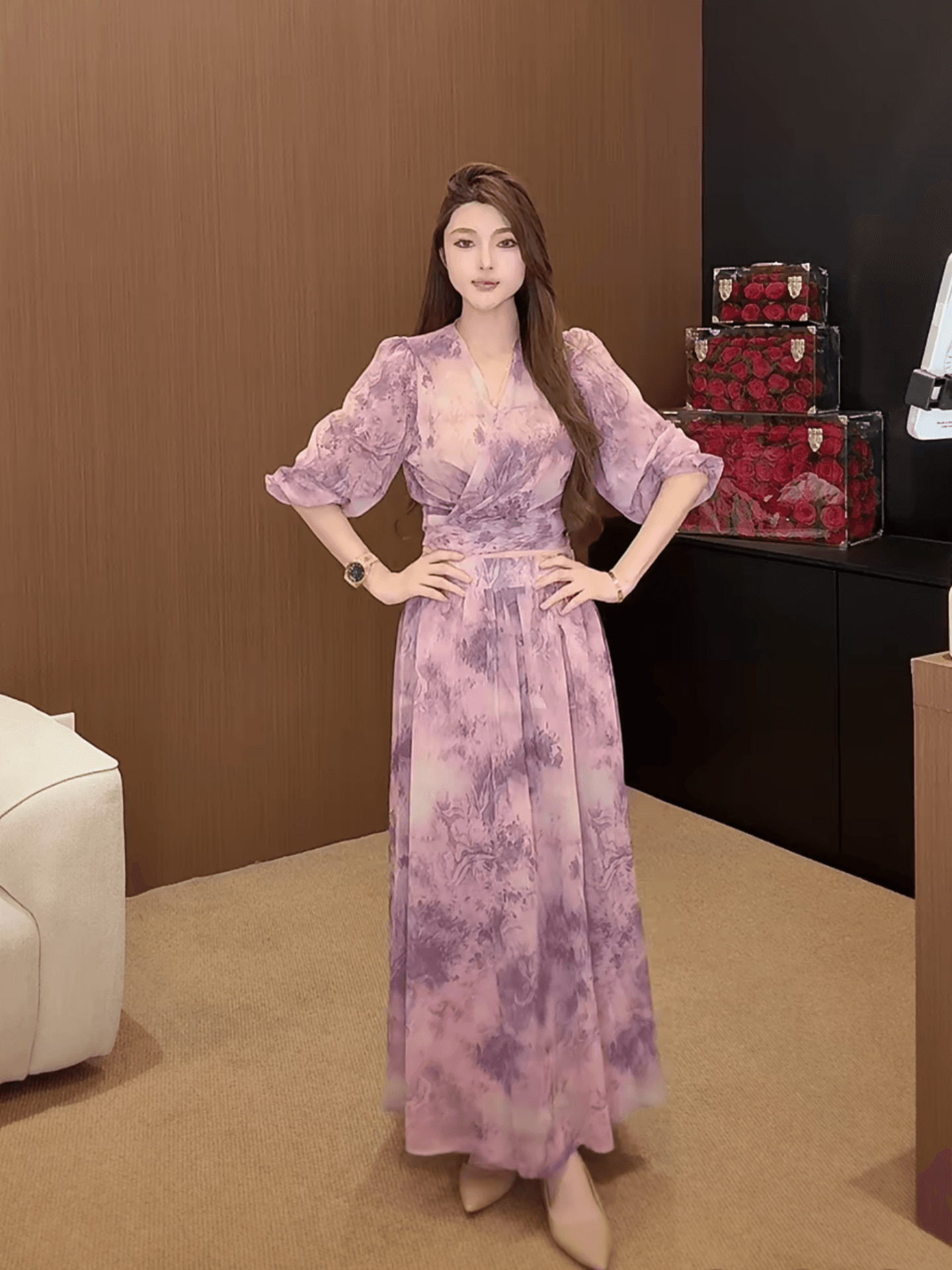 프랑스식 품격 휴가 바람 몸매 가꾸기 슬림해 보이는 쇼트 스타일 V넥 스트랩 쉬폰 톱 하이웨이스트 낭만주의 반신 치마 세트 이미지 5