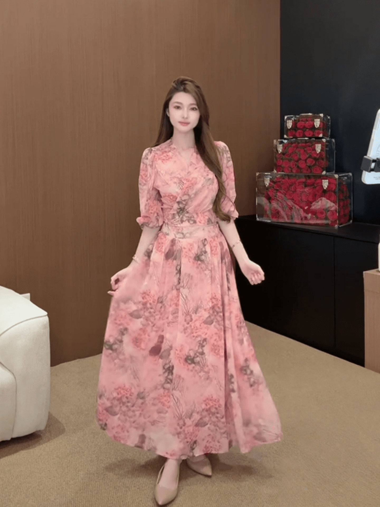 프랑스식 품격 휴가 바람 몸매 가꾸기 슬림해 보이는 쇼트 스타일 V넥 스트랩 쉬폰 톱 하이웨이스트 낭만주의 반신 치마 세트 상세 이미지 6