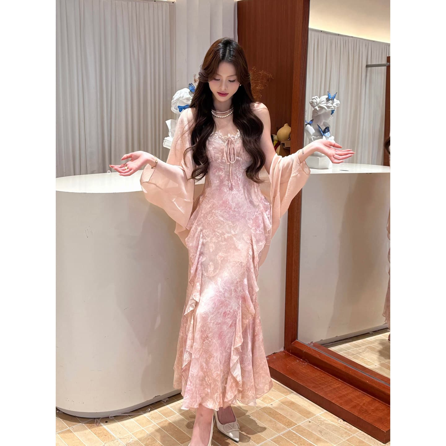 부드러운 빛 럭셔리 쉬폰 자외선 차단 의류 여성 여름 새로운 슈퍼 잘 생긴 경기 치마 Tulle 통기성 숄 재킷 맨위 이미지 3