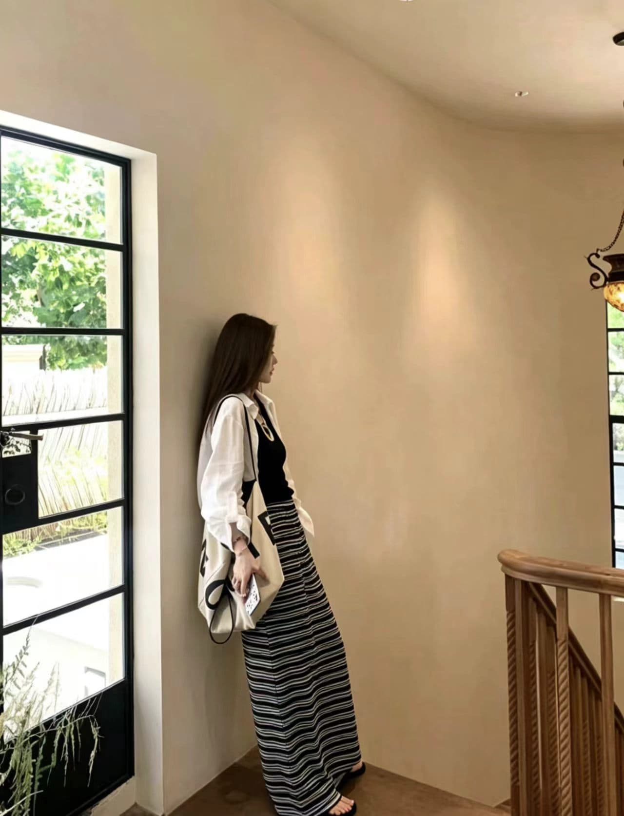 26 여름 새로운 한국 스타일 긴팔 자외선 차단 셔츠 조끼 기본 셔츠 스트라이프 치마 3종 세트 상세 이미지 1