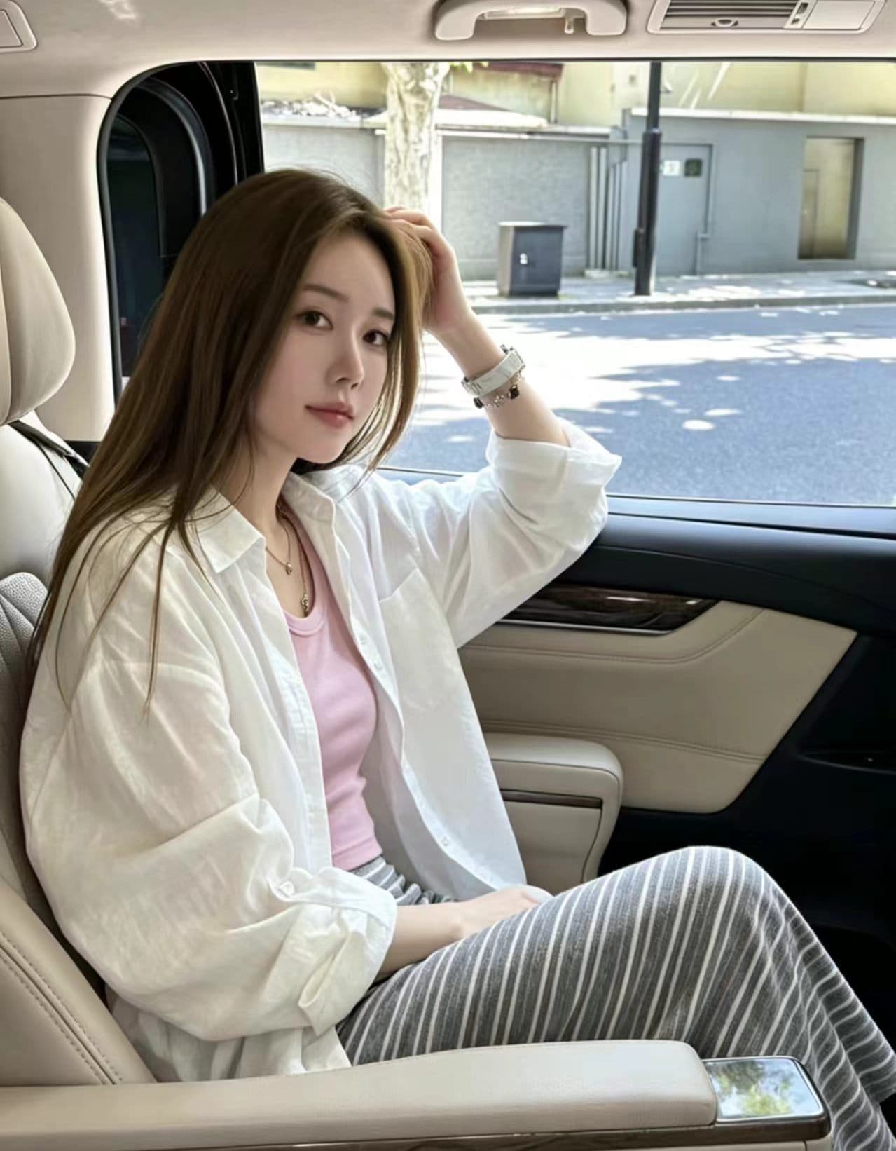 26 여름 새로운 한국 스타일 긴팔 자외선 차단 셔츠 조끼 기본 셔츠 스트라이프 치마 3종 세트 상세 이미지 4