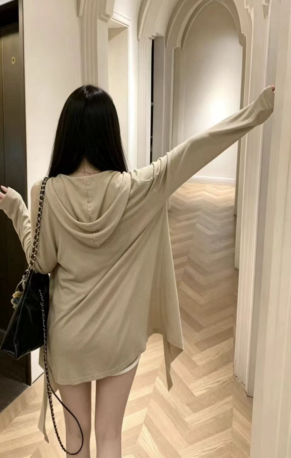 새로운 다용도 패션 루즈핏 얇은 스타일 자외선 차단 후드 오픈 가디건 조끼 허리밴드 반바지 3개 여성 세트 트렌디 이미지 4