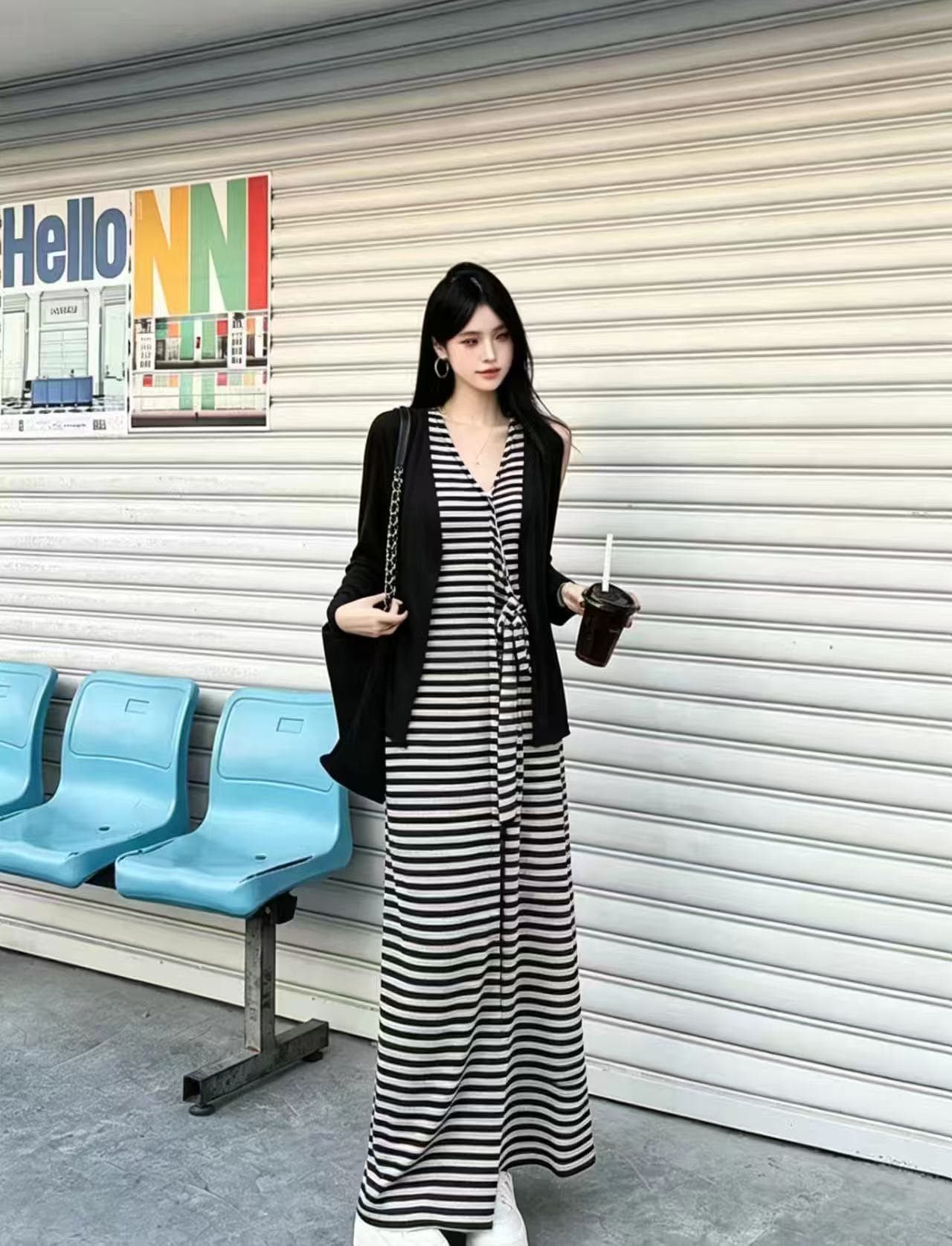 새로운 프랑스식 패션 품격 섹시함 민소매 V넥 드레스 얇은 스타일 숄 두 조각 여성 세트 트렌디 상세 이미지 2