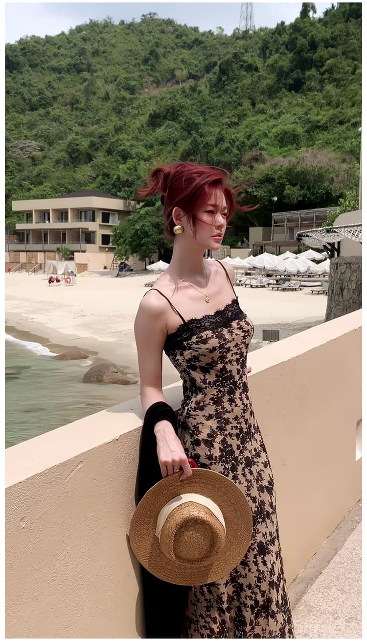 achi 대 또한 수영장 블랙 꽃 봉오리 실크 패치워크 꽃무늬 슬립 여성 드레스 섹시함 레트로 롱 스커트 몸매 가꾸기 슬림해 보이는 치마 상세 이미지 10