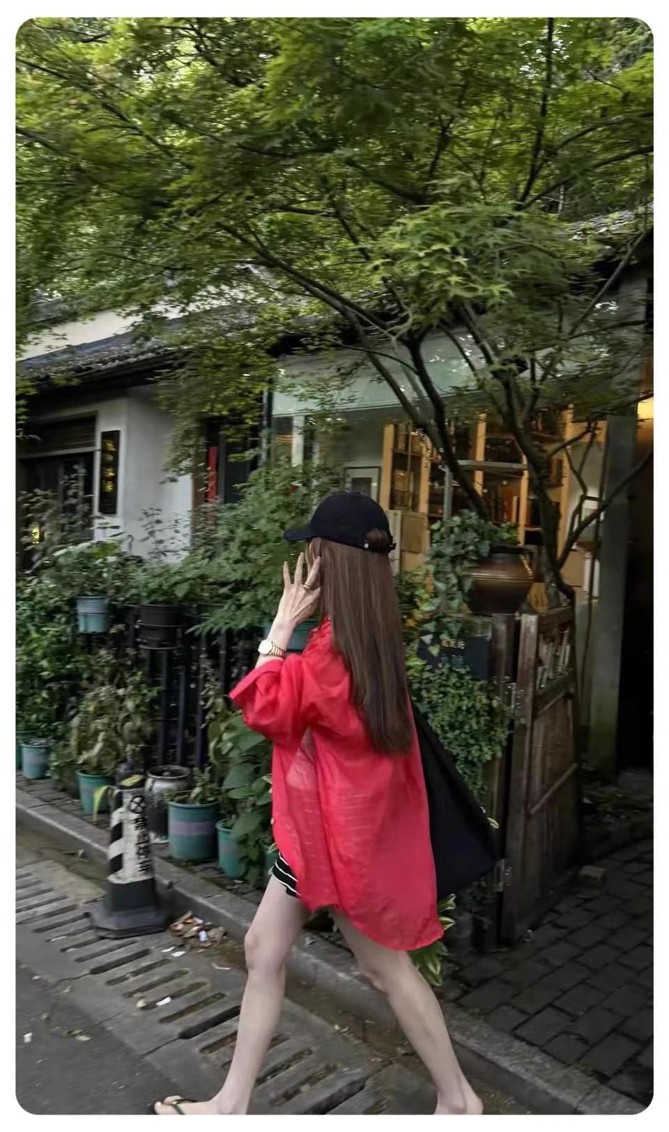 새로운 패션 느긋한 바람 일상 휴가 조끼 셔츠 자외선 차단 의류 허리밴드 스트라이프 반바지 세트 상세 이미지 3