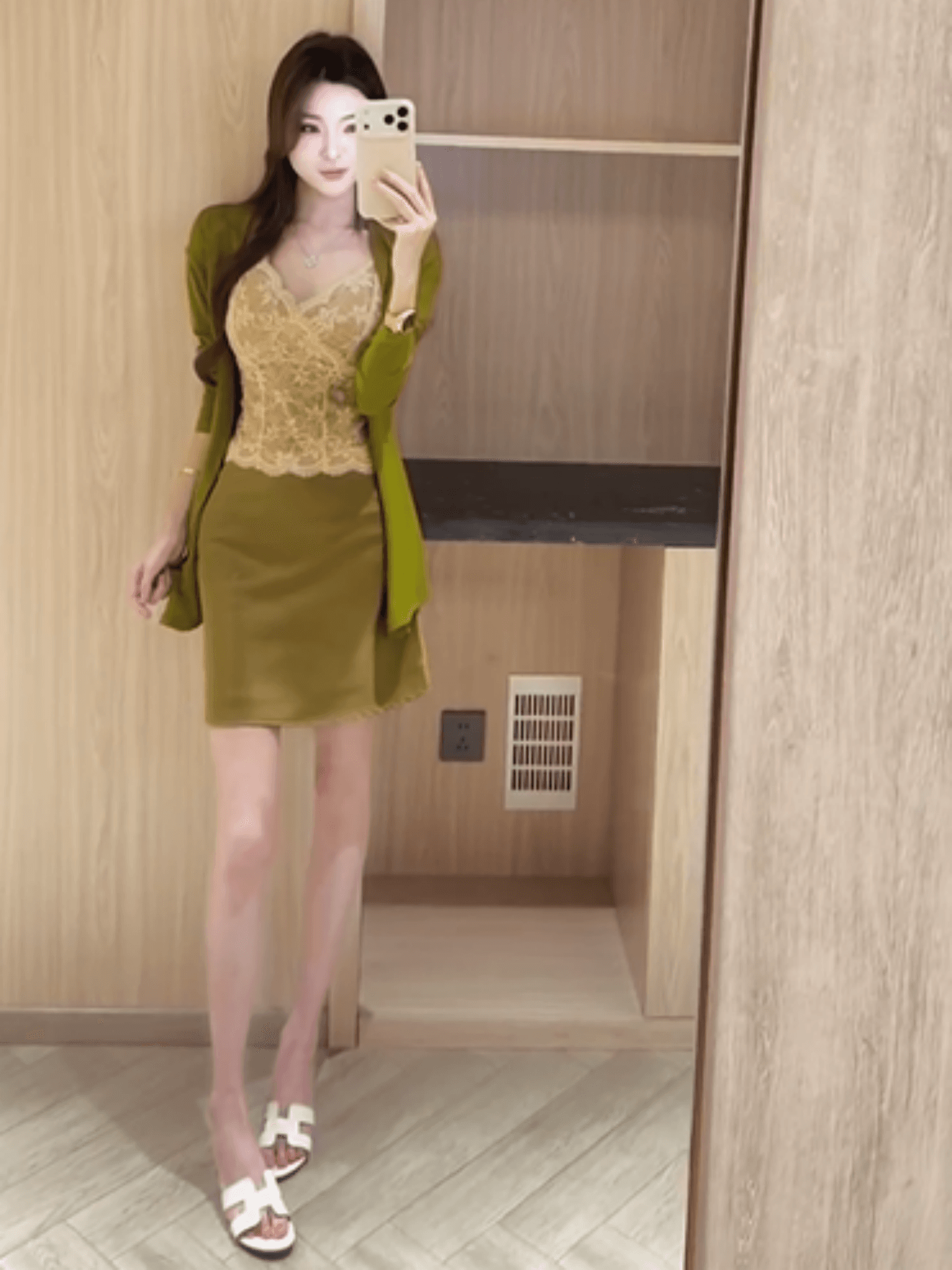 봄 여름 한 스타일 품격 로얄 자매 바람 순수한 욕망 레이스 아름다움 뒤로 긴팔 디스플레이 화이트 오픈 가디건 하이웨이스트 반신 스커트 3종 세트 상세 이미지 7
